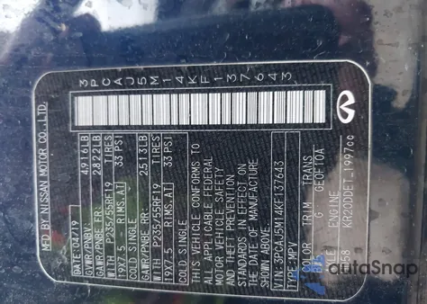 2019 Infiniti Qx50 Luxe из США, поврежденный, VIN 3PCAJ5M14KF137643